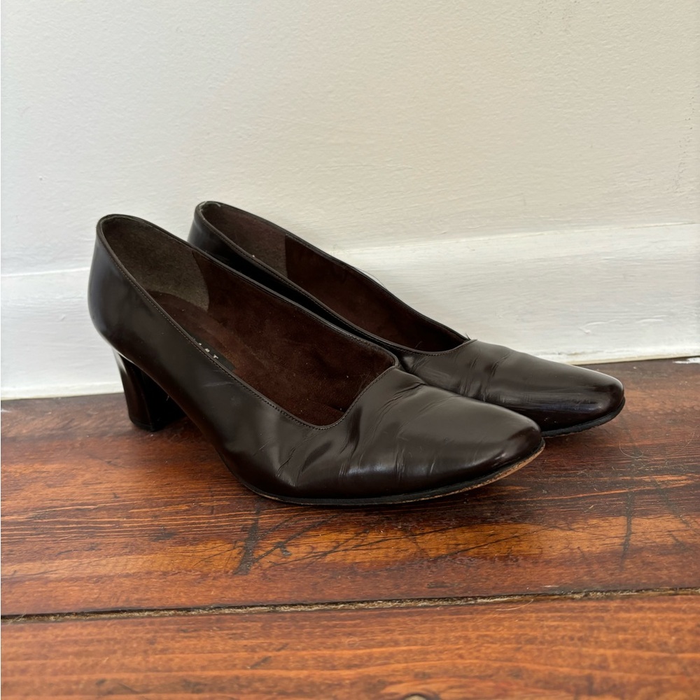 Stuart Weitzman Brown Square Toe Block Heel - image 2